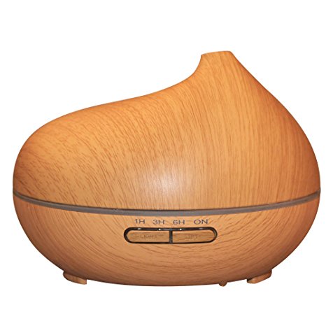 MixMart 300ml Essential Oil Diffuser Wood Grain Cool Mist Humidifier with Color LED Lights Changing