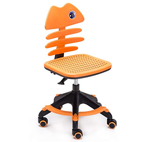Irene House Teens Children Kids Desk Table Chair with Footrest and Soft Seat Mat (Orange)