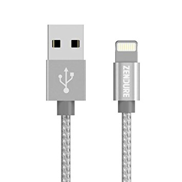 [Apple MFi Certified] Zendure 12 inch (30 cm) Nylon Braided USB Charge/Sync Cable with Lightning Connector for iPhone 6 / 6 Plus, iPad Air 2 and More (Silver)