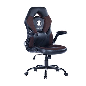 KILLABEE Racing Style Gaming Chair Flip-Up Arms - Ergonomic Leather & Mesh Computer Desk Office Chair, Brown & Black