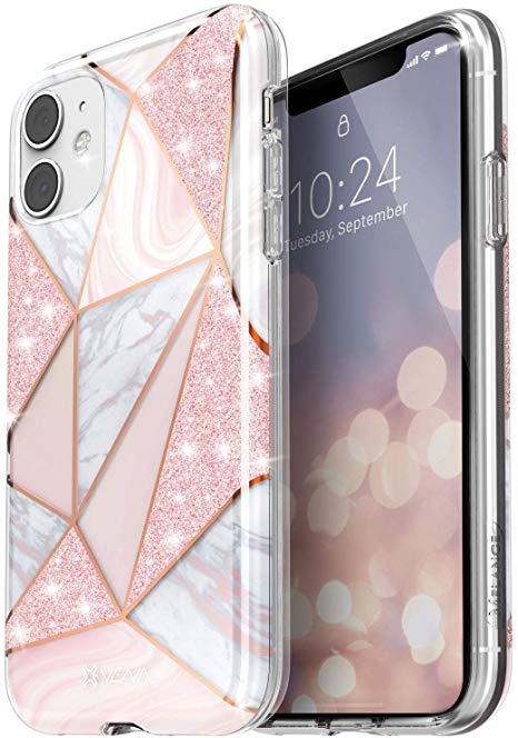 Vena iPhone 11 Marble Glitter Case, Melange Glitter Marble Bumper Protective Case, Designed for iPhone 11 (6.1 inches) - Marble Rose Gold
