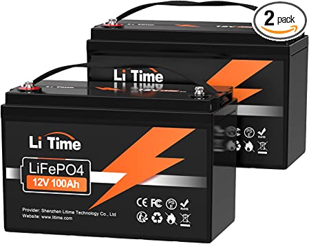 LiTime 12V 100Ah LiFePO4 Lithium Battery (2-Pack), 4000~15000 Deep Cycle Lithium Iron Phosphate Battery, Built-in 100A BMS, Support in Series/Parallel, for RV, Camping, Marine, Trolling Motor, Solar