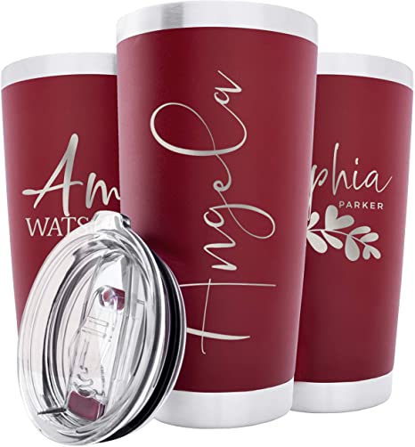Personalized Tumblers w/Splash Proof Lid - 20 oz, Cardinal Red - 18 Designs - Vacuum Insulated Travel Coffee Mugs - Stainless Steel Double Wall Thermos - Hot and Cold Drink Use