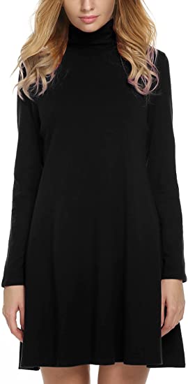 Zeagoo Women's Casual High Neck Long Sleeve Plus Size Turtleneck Tunic Dress