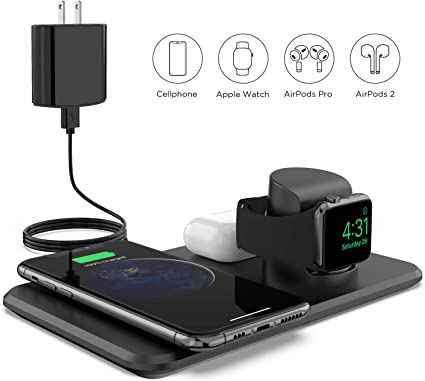 LETSCOM Wireless Charger,3 in 1 Qi-Certified 15W Fast Charging Station with QC3.0 Adapter for Apple Watch, AirPods, Wireless Charging Dock Compatible with iPhone 11/11 Pro/XS Max/XR/XS/X/iWatch Series