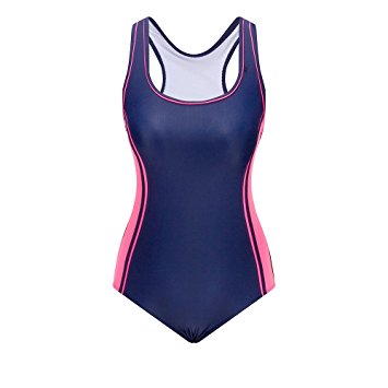 Lemef One Piece Swimsuit Halterneck Tankini Bathing Suit Boyleg Sport Swimwear for Women