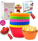 12 Silicone Baking Cups Gift Box Mini Quiche Tart Pan Reusable 12 Silicone Cupcake Liners  Set of 12 Reusable Silicone Baking Cups in SIX Colors - USE for Muffin Gelatin Snacks Frozen Treats Ice Cream or Chocolate Shell-lined Dessert Molds Bonus -1 of 4 Random Sugar Craft Tool Plunger Cookie Cutter Plus Tasty Treat Receipt eBook