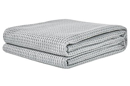 PHF Waffle Weave Blanket 100% Cotton Queen Size Light Grey