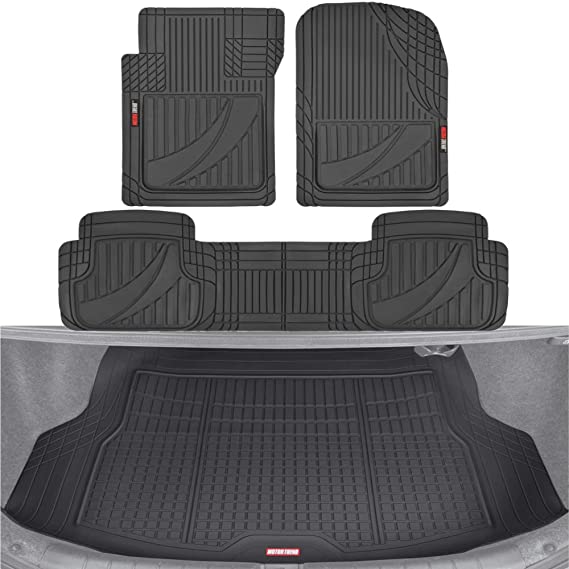 Motor Trend PRO793 Premium FlexTough Full Combo Advanced Performance Front & Rear Protection Cargo Mat Liner – w/Traction Grips & Complete Universal Design