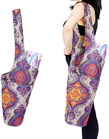 Aozora Yoga Mat Bag | Yoga Mat Tote Sling Carrier with Large Side Pocket & Zipper Pocket | Fits Most Size Mats