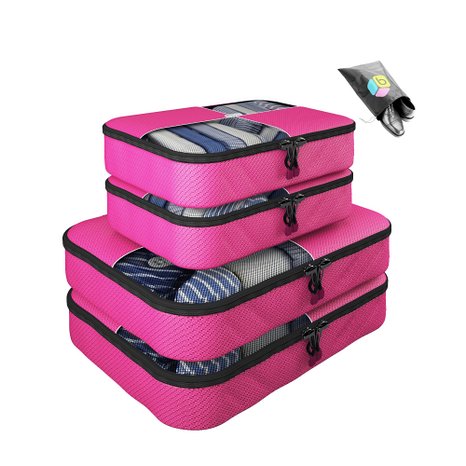 Father's Day Gift- Packing Cubes - 5 pc Value Set Luggage Organizer - 2 Large & 2 Medium   Bonus Shoe Bag Included - Lifetime Guarantee - By Bingonia Travel Accessories