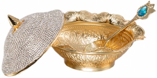 Swarovski Crystal Coated Handmade Brass Sugar Chocolate Candy Bowl Serving Dish (Gold)