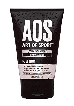 Art of Sport Daily Face Wash, Charcoal Face Scrub, Exfoliating Face Wash for Men, Tea Tree Oil, Aloe Vera and Bamboo Extract, Pure Mint Scent, Paraben Free, 4.2 fl oz