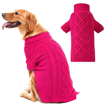 PUPTECK Classic Cable Knit Dog Sweater - Pet Turtleneck Coat Puppy Winter Clothes 2 Colors