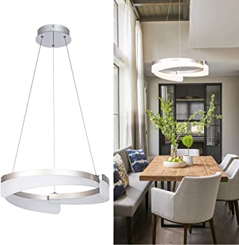 LED Pendant Light Not Dimmable Adjustable 1 Ring Acrylic Modern Chandelier for Living Room Bedroom Dining Room, Warm White 3000K, Chrome, by HL