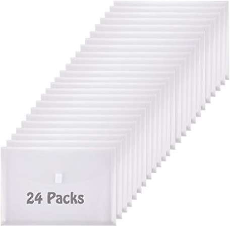 TIENO Legal Envelopes with Hook and Loop Closure Clear Document File Folders Poly Expanding Organizer 24 Packs