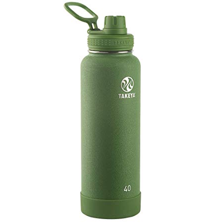 Takeya 51181 Actives Insulated Stainless Steel Water Bottle with Spout Lid, 40 oz, Olive