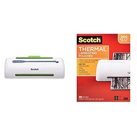 Scotch PRO Thermal Laminator, 2 Roller System (TL906) and Scotch Thermal Laminating Pouches, 8.9 x 11.4-Inches, 3 mil thick, 200-Pack (TP3854-200) Bundle