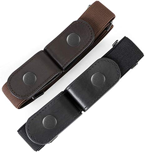 No Buckle Stretch Belt 2 Pack for Women Elastic Waist Belt for Jeans Pants Dresses, Suit for Pants Size 24-36 Inches, F-Black Coffee