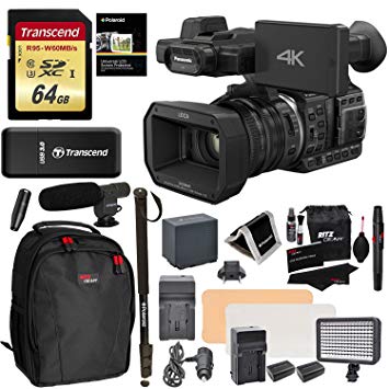 Panasonic HC X1000 4K-60p/50p Camcorder High-Powered 20x Optical Zoom & Professional Functions   Transcend 64GB   Polaroid 72" Monopod   LED Light   Ritz Gear Backpack   Microphone   Accessory Bundle