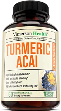 Turmeric Curcumin with Acai Berry Powder Supplement. Plant-Based Antioxidant Properties. Helps Maintain Proper Joint Function. High in Heart Healthy Fats. Supports Digestive Activity. 60 Capsules.