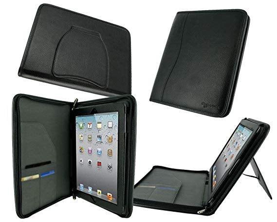 rooCASE Executive Portfolio Genuine (Black) Leather Case for 4th Generation iPad with Retina Display / the new iPad 3rd / Apple iPad 2 (Automatically Wakes and Puts the iPad to Sleep)