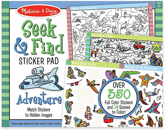 Melissa & Doug Seek & Find Sticker Pad - Adventure (400  Stickers, 14 Scenes to Color), Multicolor