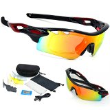 Aupek Polarized UV Protection Glasses Cycling Wrap Sunglasses with 5 Interchangeable Lenses Myopia Eyes for Ski Golf Riding Driving Fishing Hiking and All Outdoor Sports