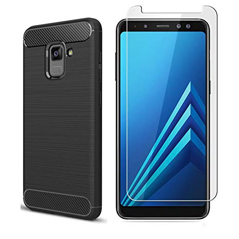 Samsung Galaxy A8 Plus 2018 case,with Samsung Galaxy A8 Plus 2018 screen protector. MYLB (2 in 1)[Scratch Resistant Anti-fall] fashion Soft TPU Shockproof Case (Black)