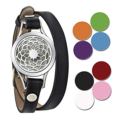 Essential Oil Diffuser Bracelet Aromatherapy Locket Bracelets Leather Band with 8 Color Pads