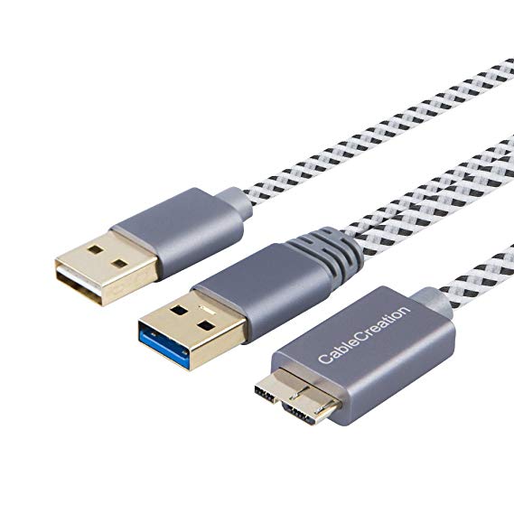 USB 3.0 Micro Cable, CableCreation USB 3.0 to Micro USB Y Cable with USB 2.0 Charge Cord, Compatible Samsung Note 3, External Hard Drive, HD Camera, 3.3FT, Space Gray Aluminium