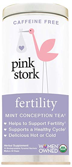 Pink Stork Fertility Tea: Unsweet Mint Tea, USDA Organic Loose Leaf in Biodegradable Sachets, Hormone Balance, and Cycle Regulation -Support Fertility Naturally, Drug-Free -30 Cups, Caffeine Free