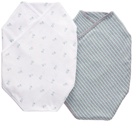 Carter's "Fox & Stripe" 2-Pack Swaddle Blankets - mint/gray, one size