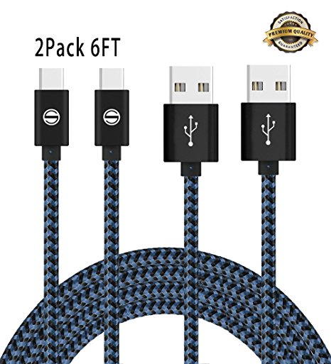 Type C Cable SGIN, 2 Pack 6FT USB Type C Nylon Braided Sync & Charging Cable for Apple MacBook, ChromeBook Pixel, Nexus 5X, Nexus 6P, Nokia N1 Tablet, OnePlus 2 and more - (Black Blue)