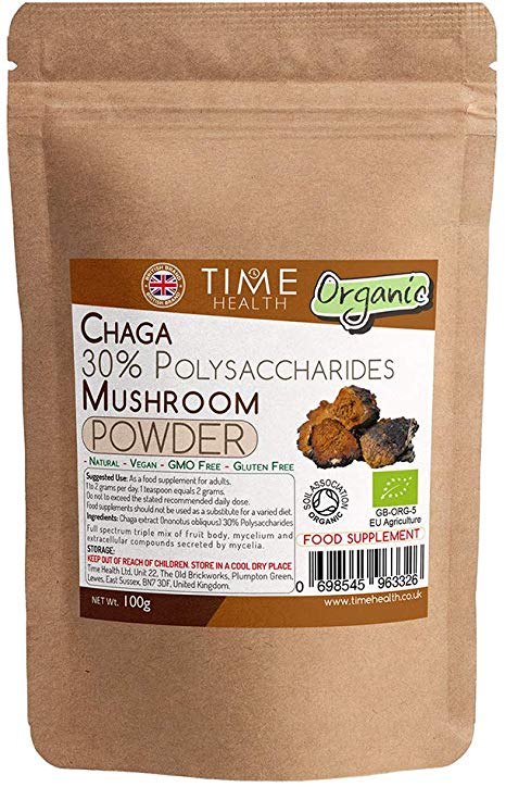 Chaga Organic Full Spectrum Mushroom Extract Powder - EU Grown - 30% Polysaccharides 8% Beta Glucans - Inonotus obliquus (100g Powder Pouch)