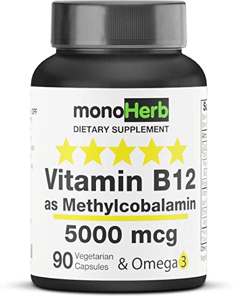 Vitamin B12 Methylcobalamin 5000 mcg - 90 Vegetarian Capsules - B12 Methyl