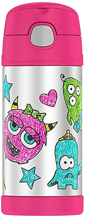 Thermos Funtainer 12 Ounce Bottle, Wacky Faces Pink