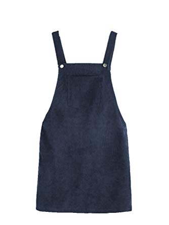 Romwe Women's Straps A-line Corduroy Pinafore Bib Pocket Overall Dress