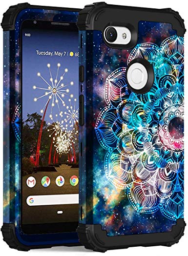 Hocase Pixel 3a Case, Heavy Duty Shockproof Protection Hard Plastic Soft Silicone Rubber Bumper Protective Case for Google Pixel 3a (2019) with 5.6-inch Display - Mandala in Galaxy