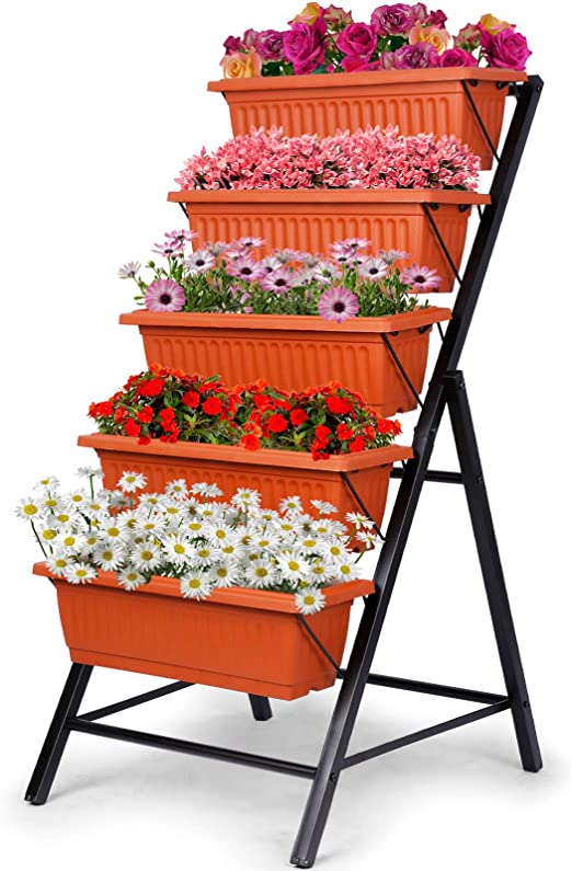 SIMBR Raised Garden Bed, 4Ft Vertical Garden Freestanding Elevated Planters with 5 Tier Planter Boxes, Indoor or Outdoor Garden Bed for Vegetables, Flowers, Fruits and Herbs