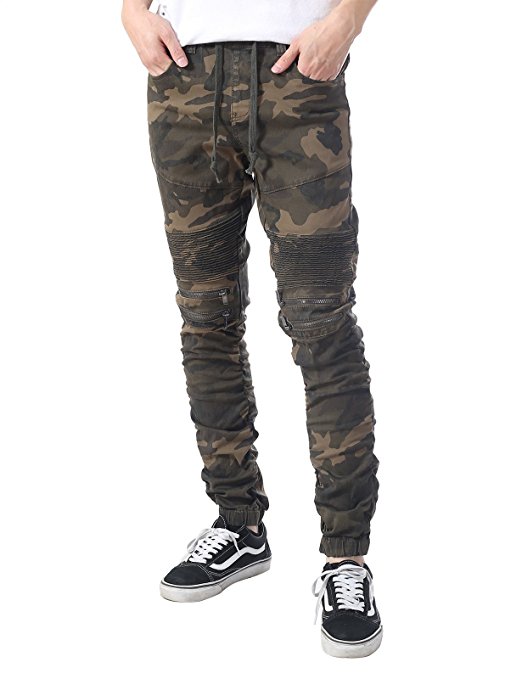 JD Apparel Men's Slim Fit Ripped Destroyed Biker Jogger Pants