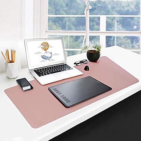 GUBEE PU Leather Multifunctional Office Desk Pad Mat,Waterproof Non-Slip Anti-Dirty Mouse Pad Mat for Office and Home,Travel,Large Size 900x400x2mm (Pink Silver)