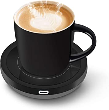 BESTINNKITS Smart Coffee Cup Warmer Set, Auto On/Off Mug Warmer w/Mug, Gravity-Induction Cup Warmer for Office Desk Use, Heating Plate 135℉/55℃