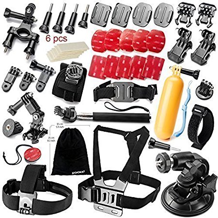 Zookki 39-in-1 Ultimate Combo Accessories Kit for GoPro Hero 4 3  3 2 1 Black Silver Accessory for GoPro 4 3  3 2 1 Camera Accessory Kit for SJ4000 SJ5000 SJ6000 in Parachuting Swimming Rowing Surfing Skiing Climbing Running Bike Riding Camping Diving Outing and Other Outdoor Sports