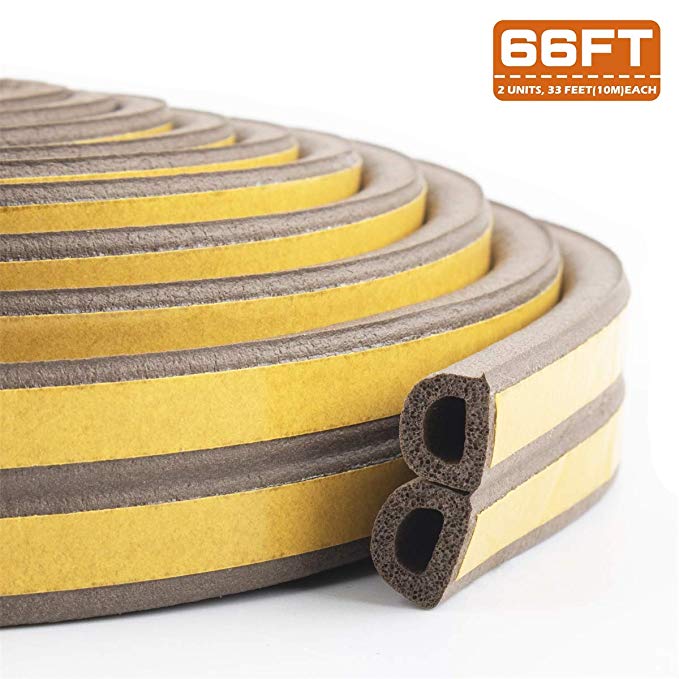 Door Window Weatherstrip Anti-Collision Self Adhesive Rubber Weatherproof Seal for Cracks and Gaps 4 Seals =66ft(20m) Brown