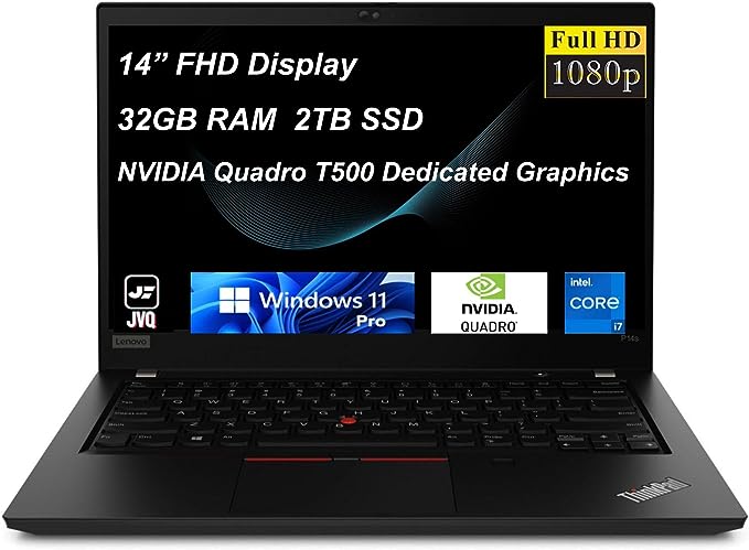 lenovo Newest ThinkPad P14s Gen 2 14" FHD (Intel Core i7-1165G7, 32GB RAM, 2TB SSD, T500 Graphics) Mobile Workstation Business Laptop, Anti-Glare, Backlit, Fingerprint, Win 11 Pro, Black