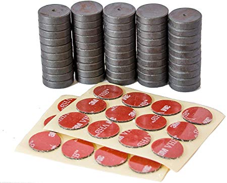 Tuff Magnets, Ferrite, Grade 8, Comes With 24 3M Adhesive Dots Set, Fridge, Craft, Hobby, School, Round Disc 3/4 Inch 50 Pieces/Box