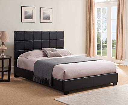 Mantua Kenville Black Upholstered Platform Bed – Easy to Assemble Faux Leather Platform Bed for King Beds, Dress Up Your Bedroom, No Box Spring Needed – Model KEN66TBL