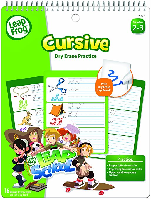 LeapFrog LeapSchool Cursive Dry Erase Practice Workbook for Grades 2-3 with 16 Flexible Pages