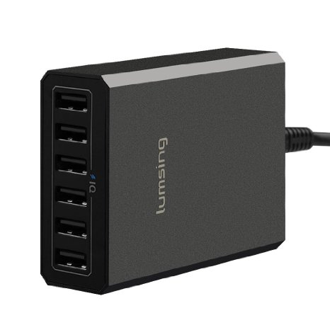 Lumsing 60W 5V 6-Port USB Desktop Charger Charging Intelligent Control Chipset Multi Travel Power for iphone, ipad, Samsung,Nexus, HTC, Sony and More (Black)